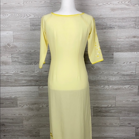 Vintage Yellow Embroidered high Slit Maxi Dress - Picture 5 of 8